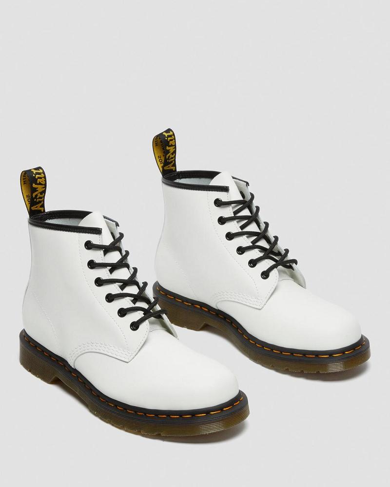 Men's Dr Martens 101 Yellow Stitch Smooth Leather Ankle Boots White | AU 412JPQ